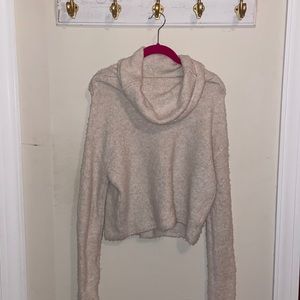Free People Cream Ivory Turtleneck Cowl Neck Sweater Fuzzy XS